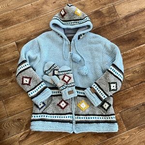 EUC Women’s Wool Lined Zip-Up Sweater Jacket with Mittens